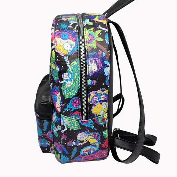 Rick & Morty Mini Backpack Bioworld Black Novelty Print Cartoon Bag New - Picture 3 of 8
